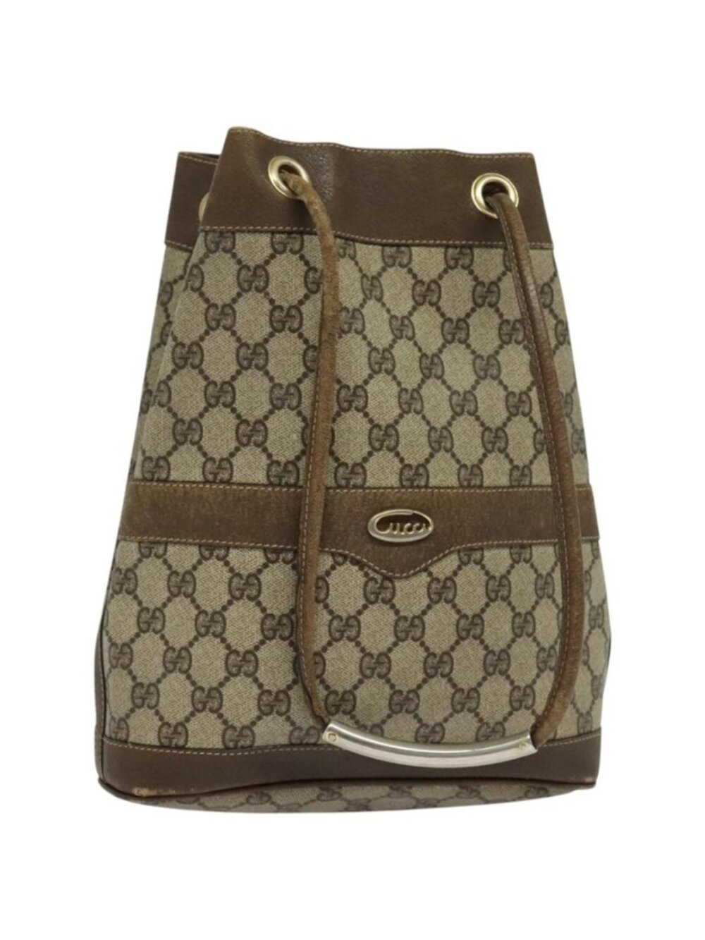 Authentic GUCCI GG Supreme Shoulder Bag PVC Beige